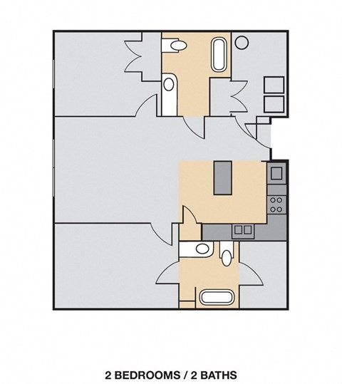 Floorplan of a two bedroom two bath apartment at Cedars at Carver Park